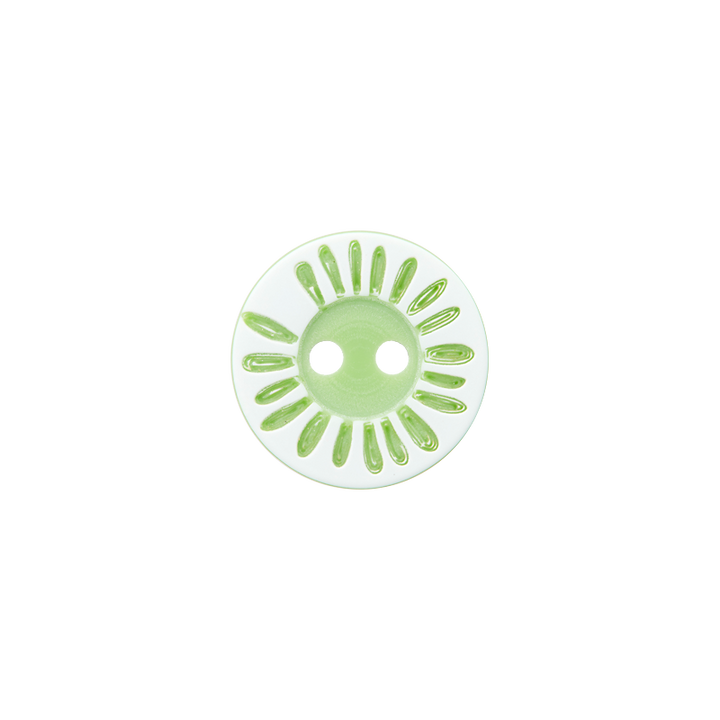 Polyester button 2-holes, Flower, 15mm, light green