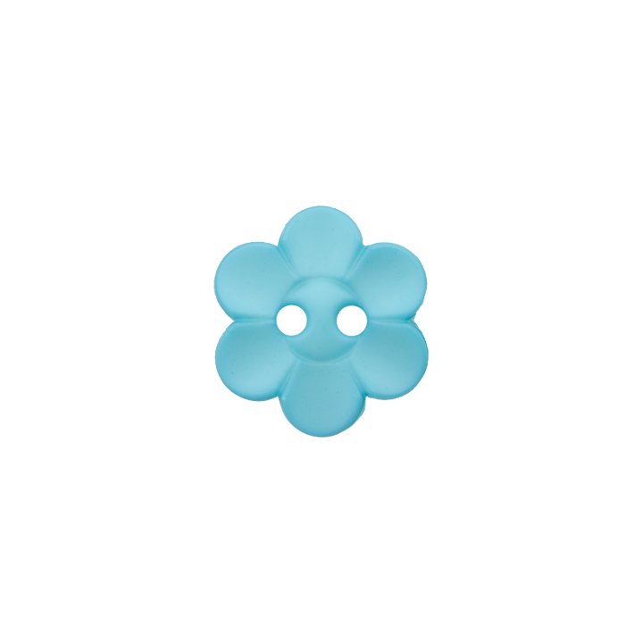 Bouton polyester 2-trous, fleur, 12mm, turquoise clair