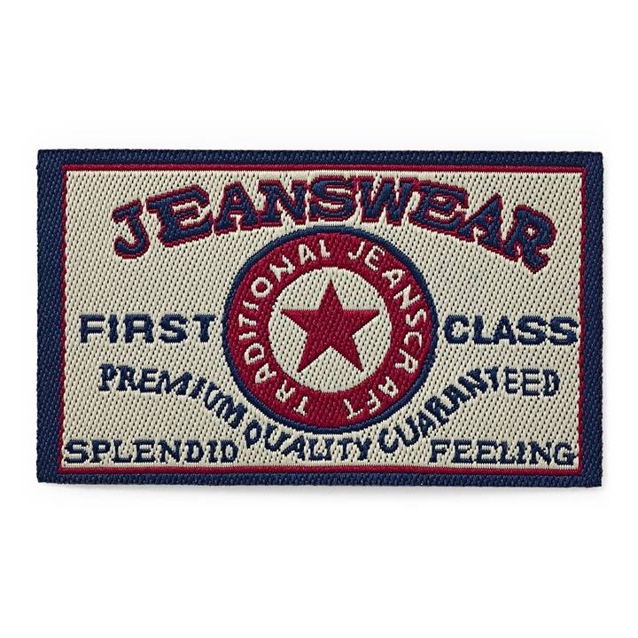 Applique jeans label, beige, rectangle, Jeanswear, First Class