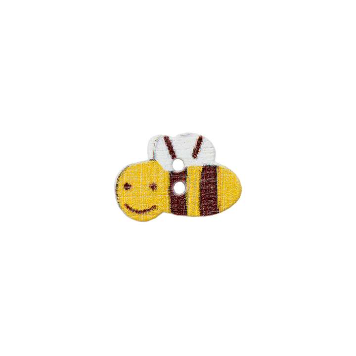 Wood two-hole button Bee 15mm yellow