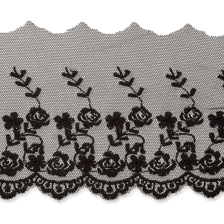 Embroidered tull, 75mm, black