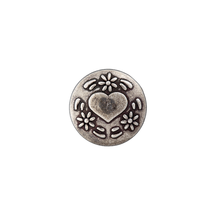 Пуговица «Сердце и цветы», металлическая, на ножке, 23 мм, цвет состаренного серебра