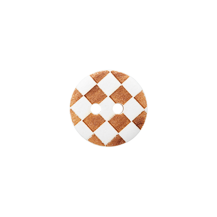 Wood button 2-holes, Checks, 15mm, white