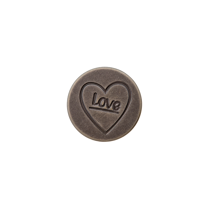 Джинсовая пуговица с винтиком, «Love», 17мм, цвет состаренного серебра