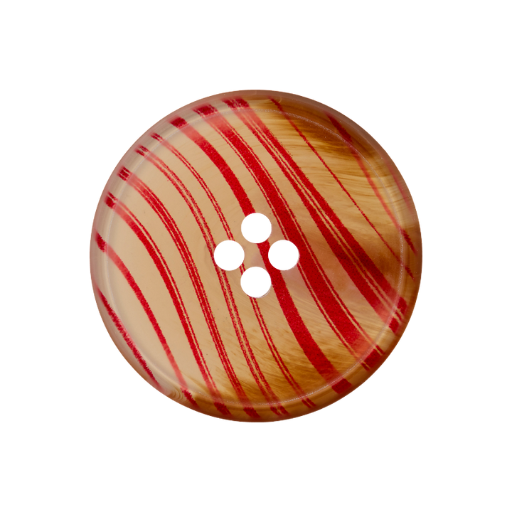 Polyester button 4-holes, Stripes, 25mm, red