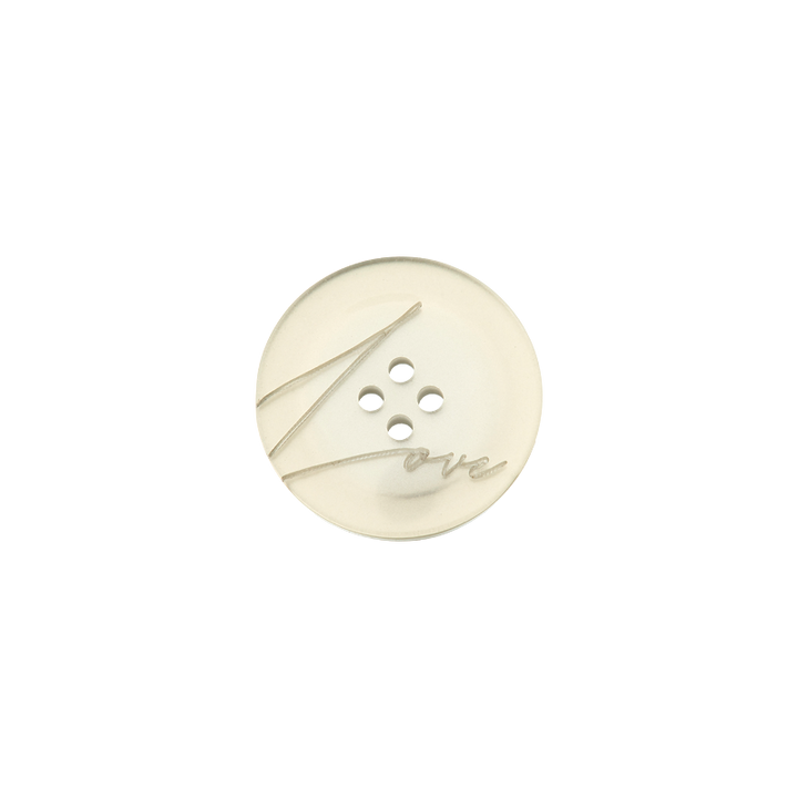 Polyester button 4-holes, Love, 18mm, medium grey