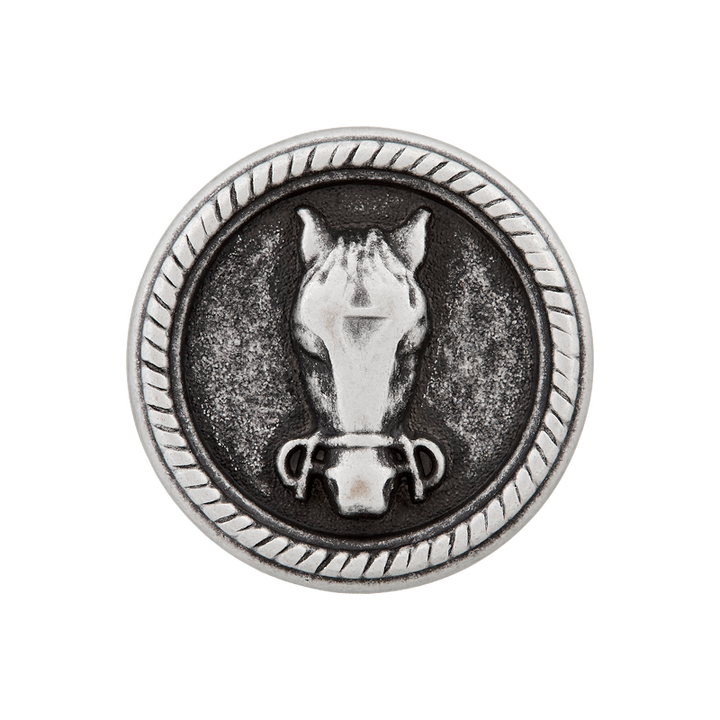 Metal button shank, Horse, 23mm, antique silver