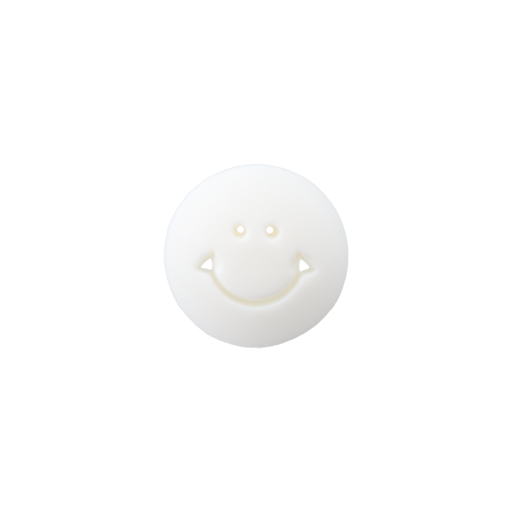 Bouton polyester pied, Smiley, 12mm, blanc