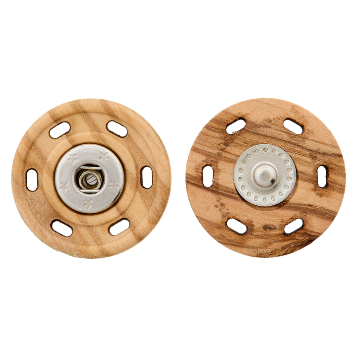 Wood/Metal snap button, round, 23mm, beige