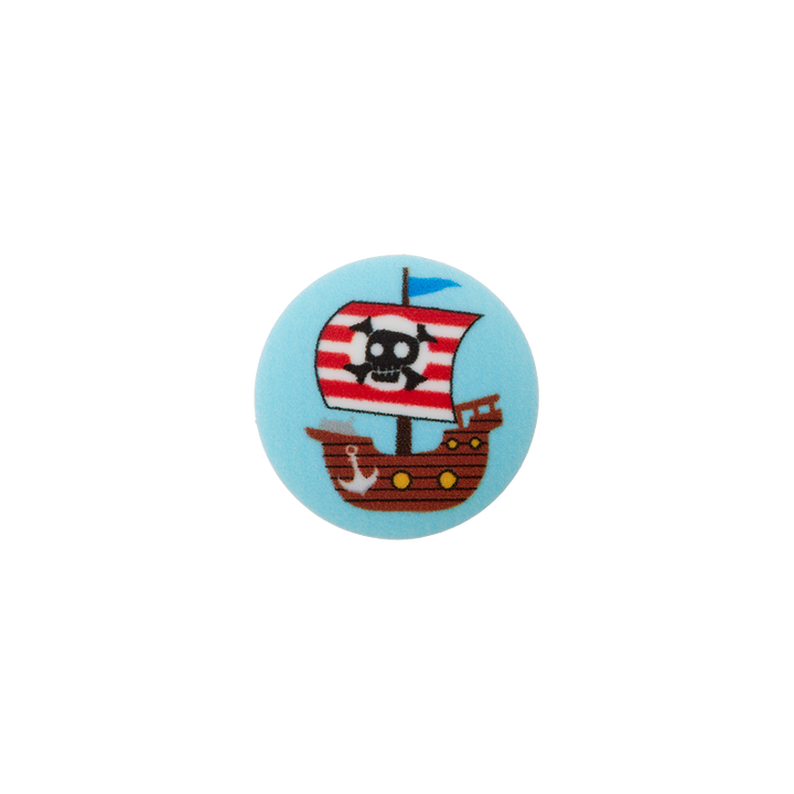 Bouton polyester pied, 18mm, Bateau pirate, multicolore