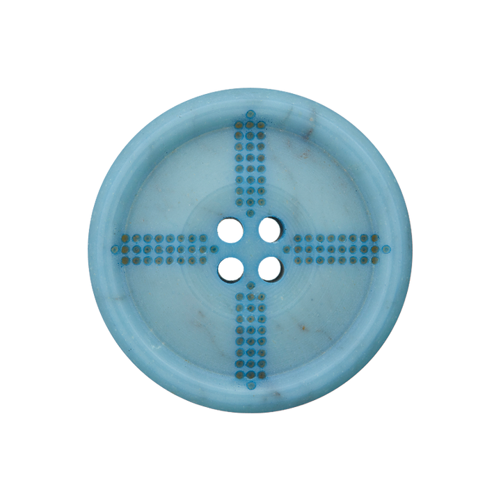 Bouton corne/polyester 4-trous, recyclé, 23mm, turquoise foncé