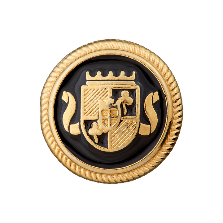Metallknopf Öse, Wappen, 20mm, gold/schwarz