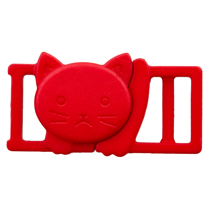Polyestersteckschließe Katze, 10mm, rot