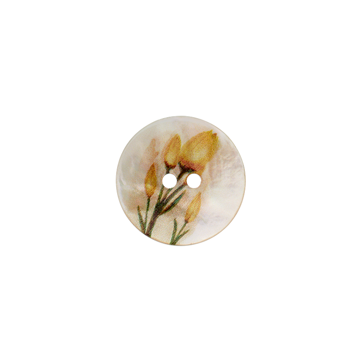 Mother of Pearl button 2-holes, Flower, 18mm, curry