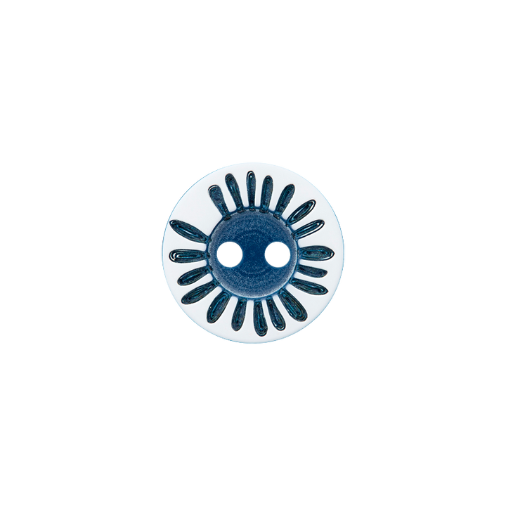 Polyester button 2-holes, Flower, 15mm, navy