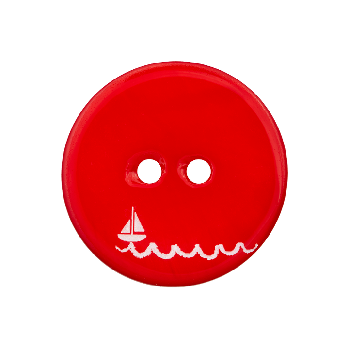 Mother of Pearl button 2-holes, Sailing boat, 20mm, red