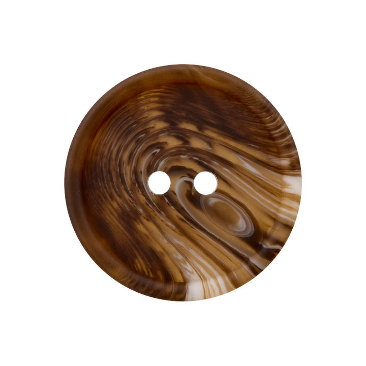 Polyester button 2-holes, with grain, 25mm, dark brown