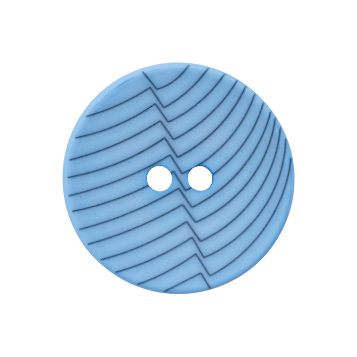 Polyester button 2-holes, Lines, 23mm, light blue