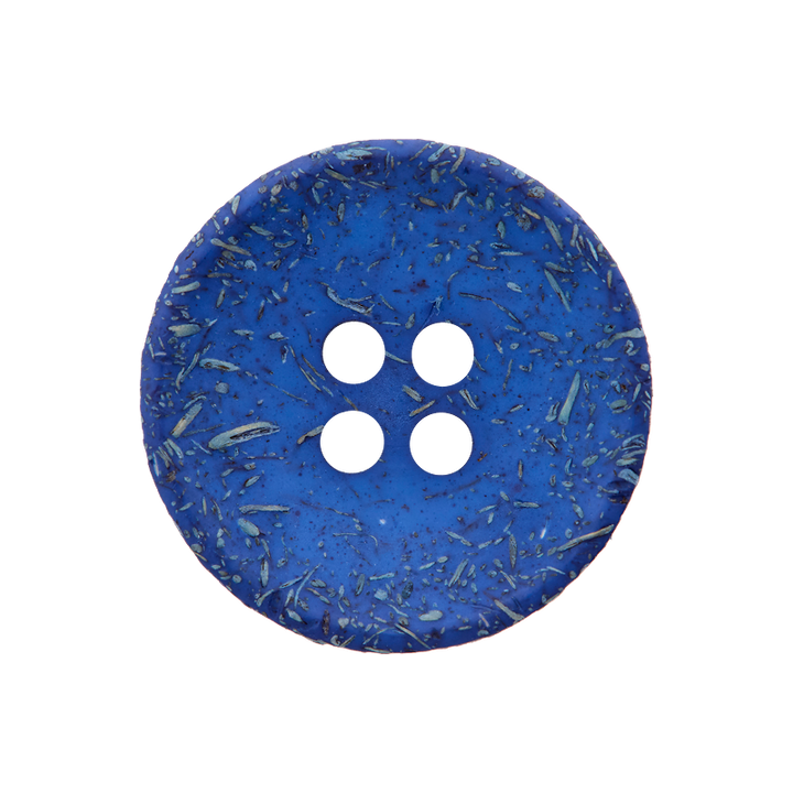 Bouton coco/polyester 4-trous, recyclé, 20mm, bleu