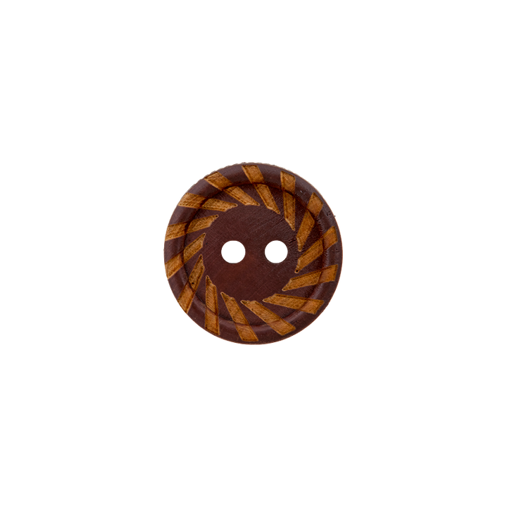 Wood button 2-holes, Patterned edge, 18mm, dark brown