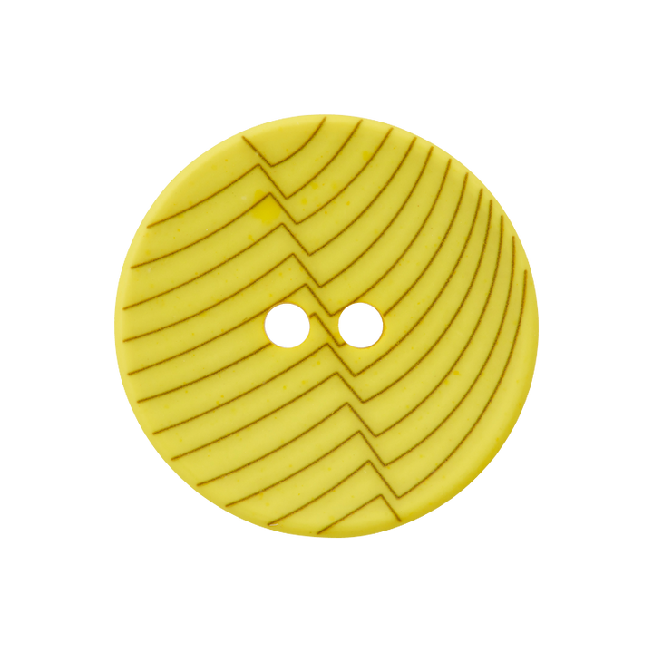 Polyester button 2-holes, Lines, 23mm, yellow