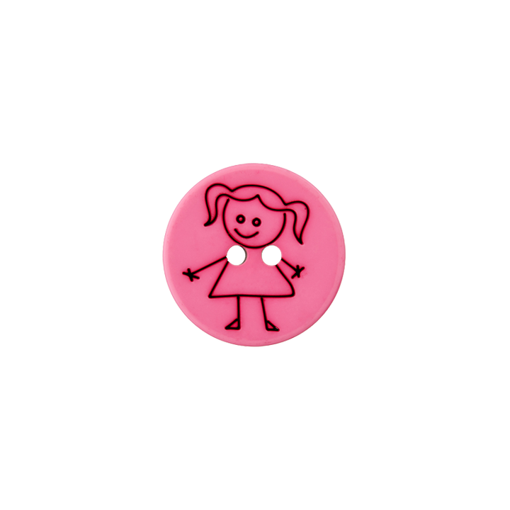 Пуговица «Девочка», из полиэстера, с 2 отверстиями, 15 мм, розовый, яркий цвет