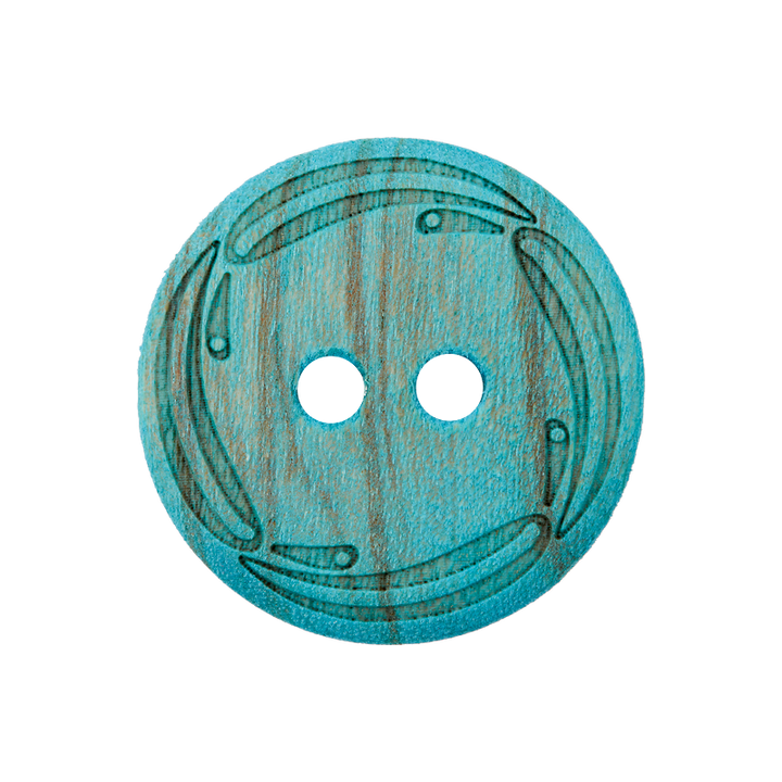 Wood button 2-holes, 23mm, turquoise green