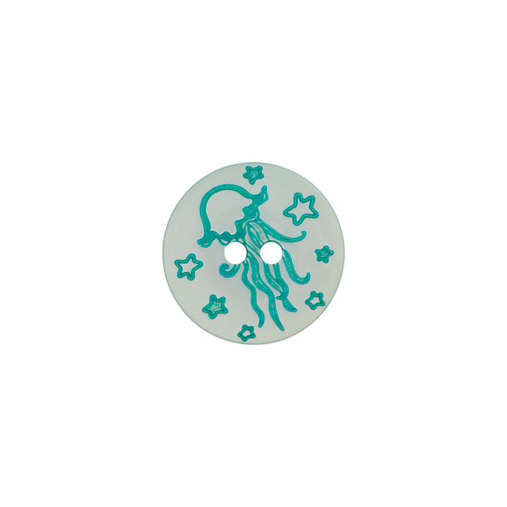 Polyester button 2-holes, 18mm, Jellyfish, light turquoise