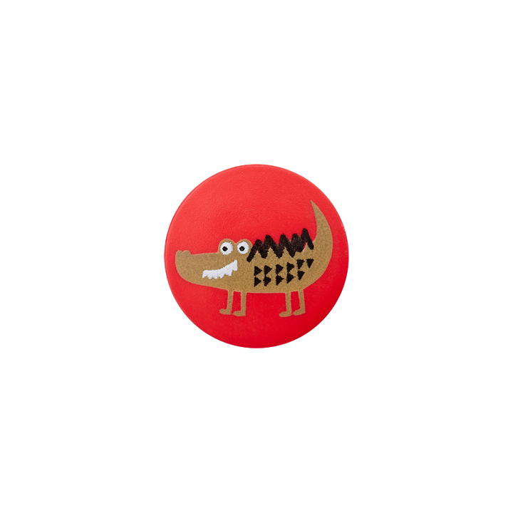 Bouton polyester pied, Le crocodile, 18mm, rouge