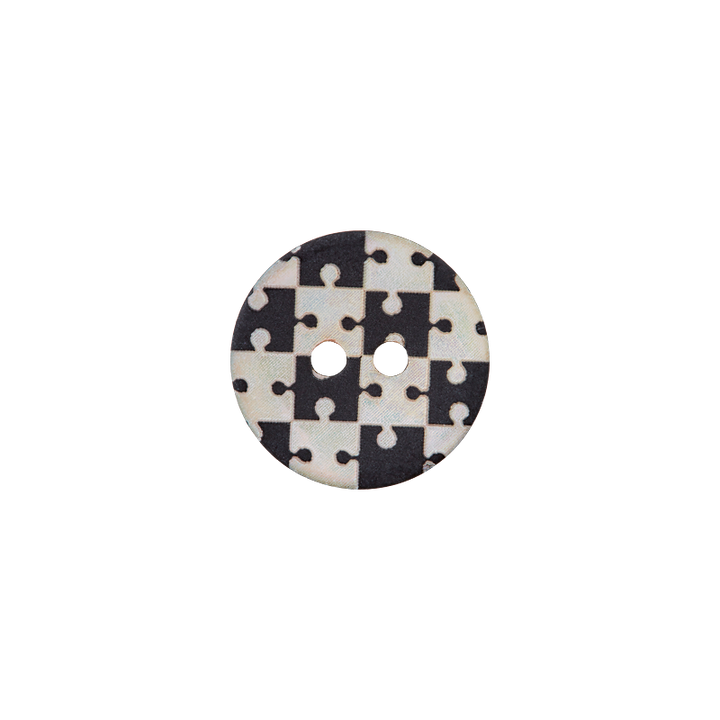 Bouton nacre 2-trous, Puzzle, 15mm, noir