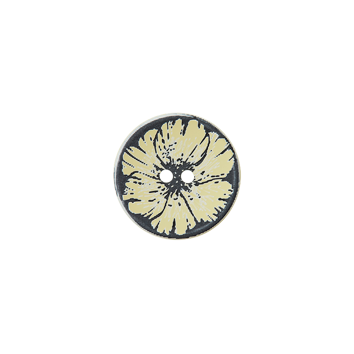 Polyesterknopf 2-Loch, Blume, 15mm, gelb