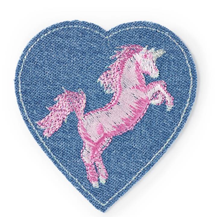 Applique patch heart, with unicorn