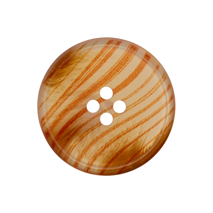 Polyester button 4-holes, Stripes, 20mm, orange