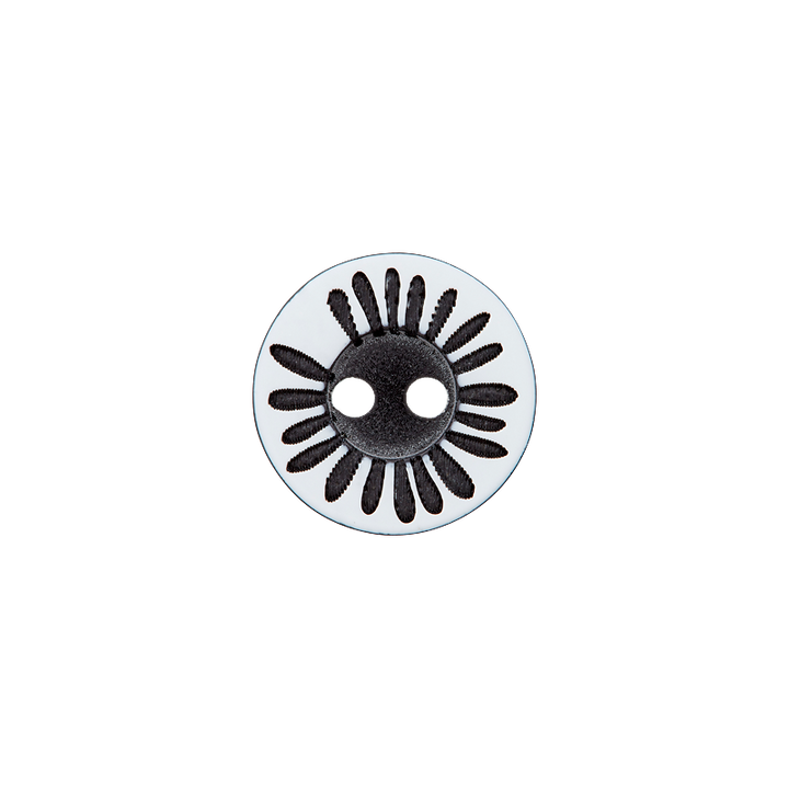 Polyester button 2-holes, Flower, 12mm, black