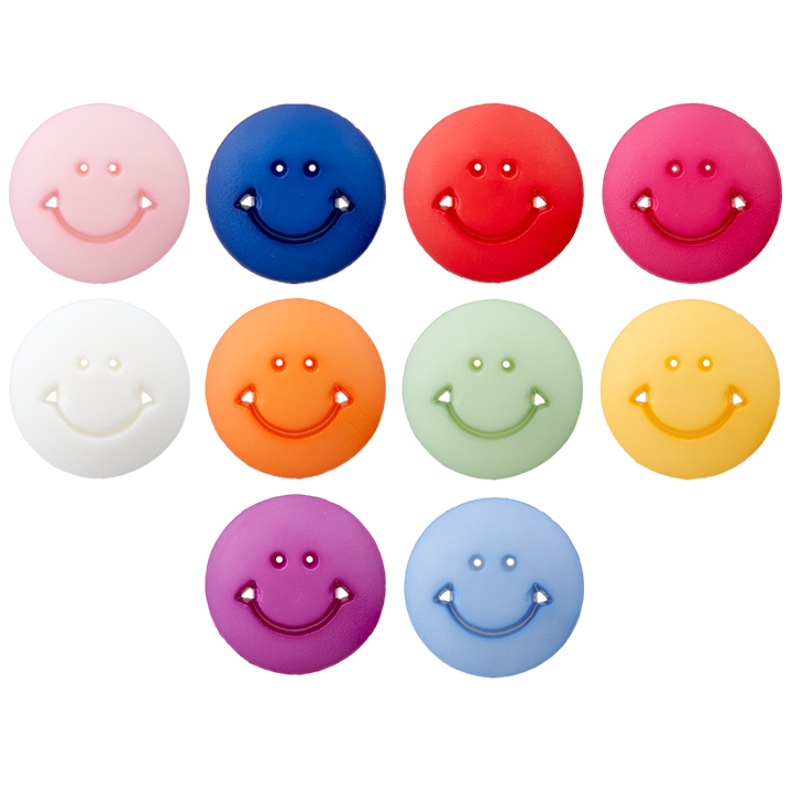 Assortiment Bouton polyester pied, Smiley, 12mm, multicolore