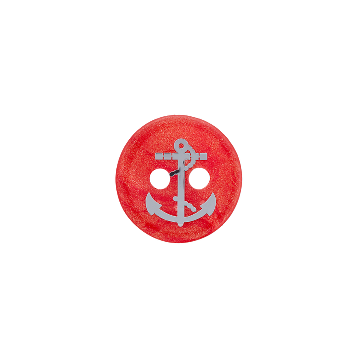 Polyester button 2-holes, Anchor, 11mm, red