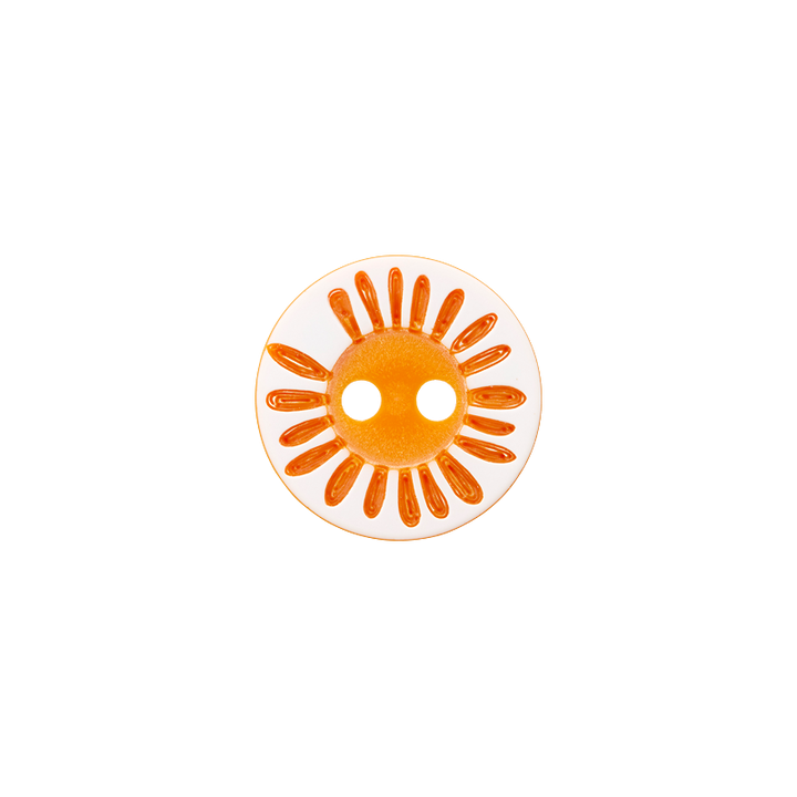 Polyester button 2-holes, Flower, 15mm, orange