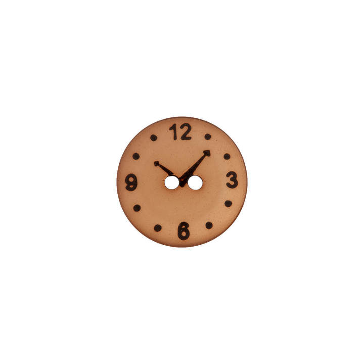 Пуговица из полиэстера, с 2 отверстиями, «Часы», 15 мм, цвет коричневый, светлый