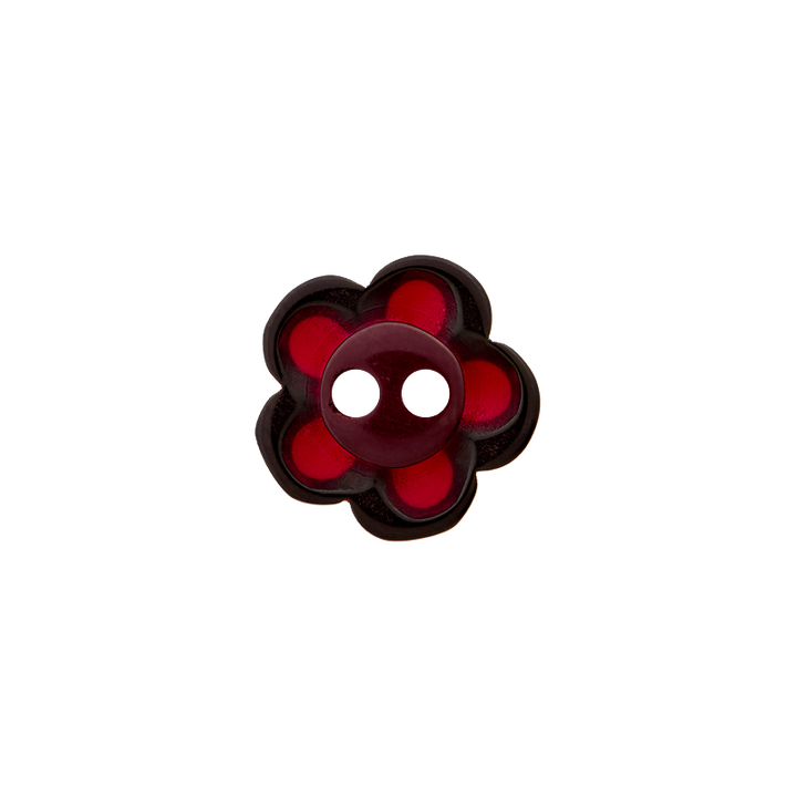 Polyester button 2-holes, Flower, 12mm, red