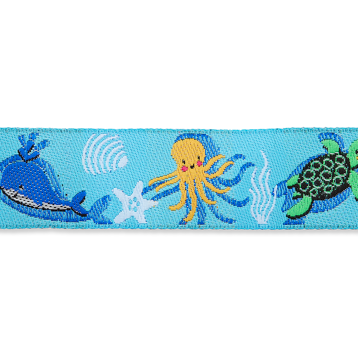 Жаккардовая тесьма Морские животные, 15мм, цвет синий, светлый