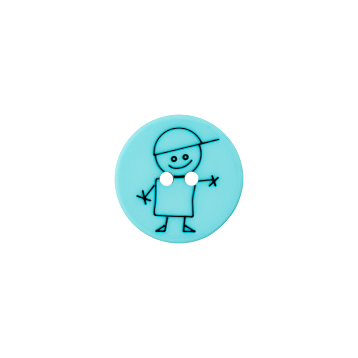 Пуговица «Мальчик», из полиэстера, с 2 отверстиями, 15 мм, бирюзовый, светлый цвет
