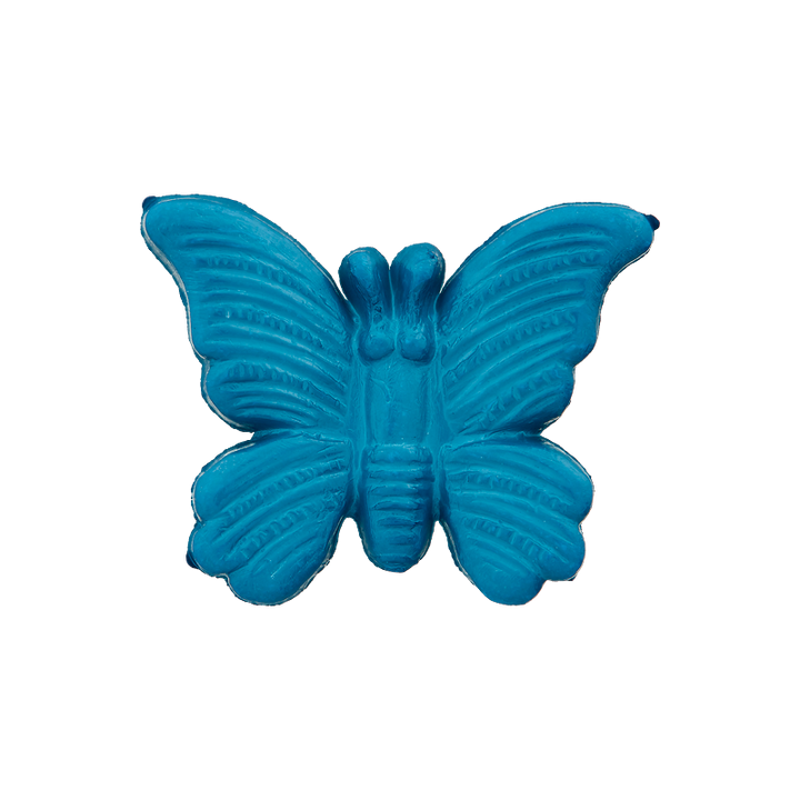 Bouton polyester pied, papillon, 19mm, turquoise foncé