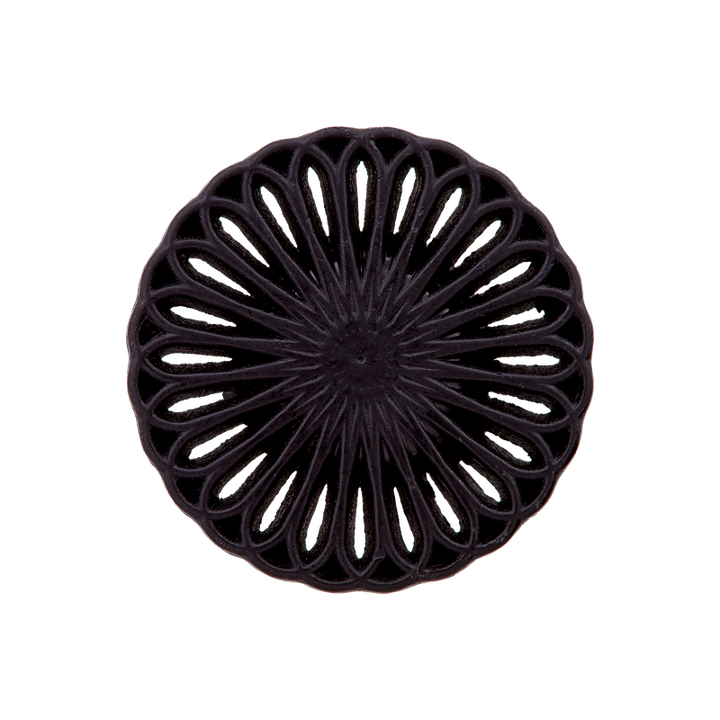 Metal button shank, Flower, 19mm, black copper