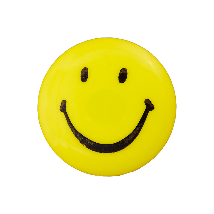 Bouton polyester Smiley pied 15mm jaune