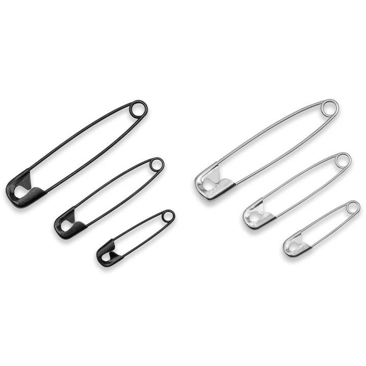 Safety pins, 27/38/50mm, assorted, silver-coloured/black, 18 items