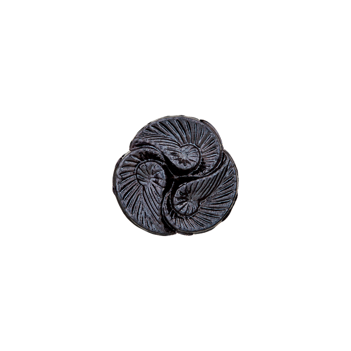 Polyesterknopf Öse, Muscheln, 12mm, schwarz