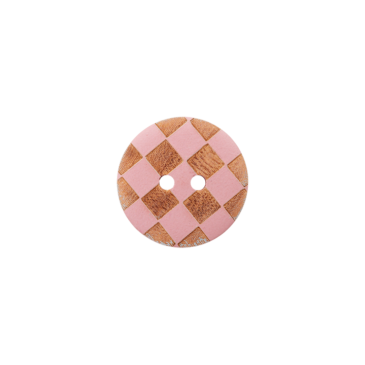 Wood button 2-holes, Checks, 15mm, rose