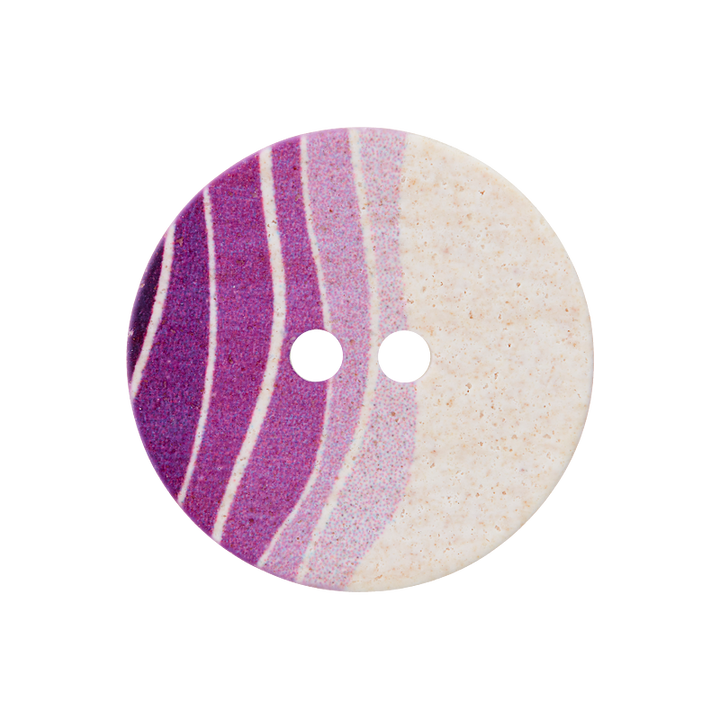 Bouton polyester 2-trous, Rayures, 20mm, violet clair