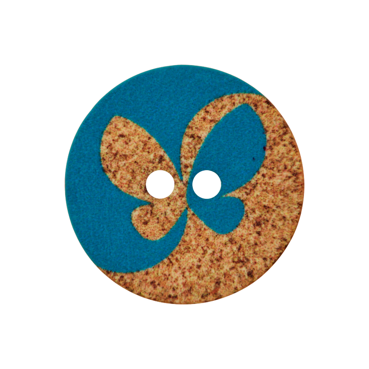 Polyester button 2-holes, Butterfly, 20mm, dark turquoise