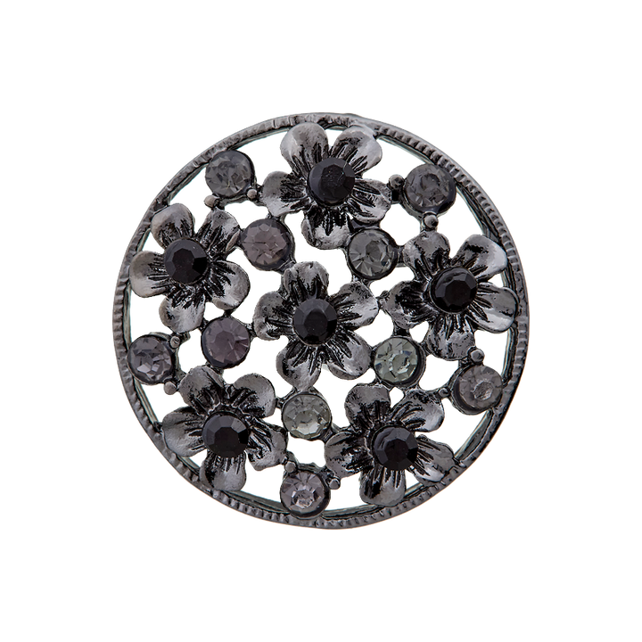 Metal/rhinestone button shank, Flower, 25mm, titan